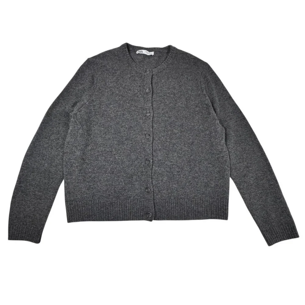 Zara 100% Wool Cardigan SZ XL Dark Gray Button Front Stsple Capsule Wardrobe - Picture 4 of 15